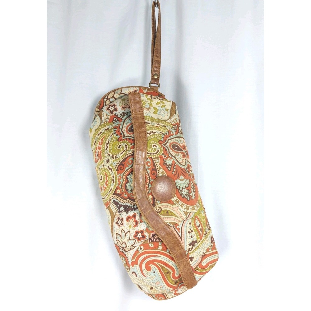 Ebisu Clutch Purse Wristlet Boho‎ Paisley Bag Hippie Leather Trim